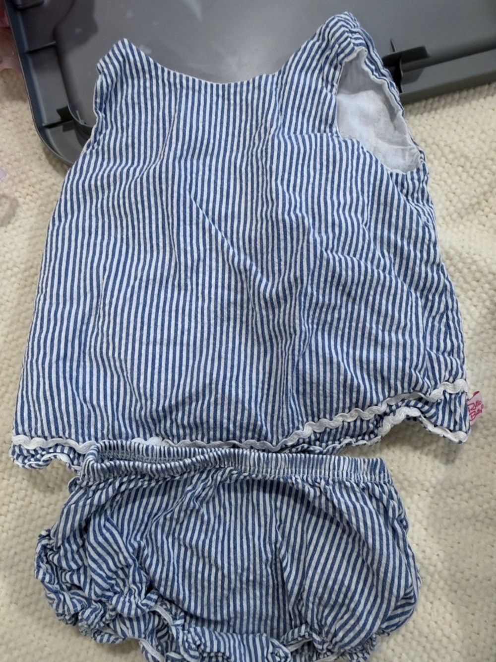 Ruffle Butts Blue and White Striped Tank & Bloomers Set